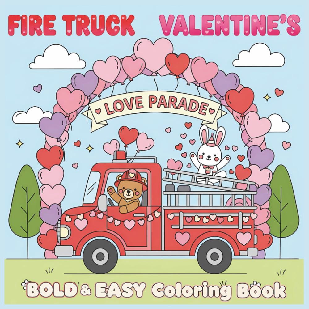 Fire Truck Valentine's Bold and Easy Coloring Book: A Valentine's Day Coloring Adventure for Toddlers and Kids | Featuring Big Fire Trucks, Brave ... Simple Large-Print Designs for Little Hands