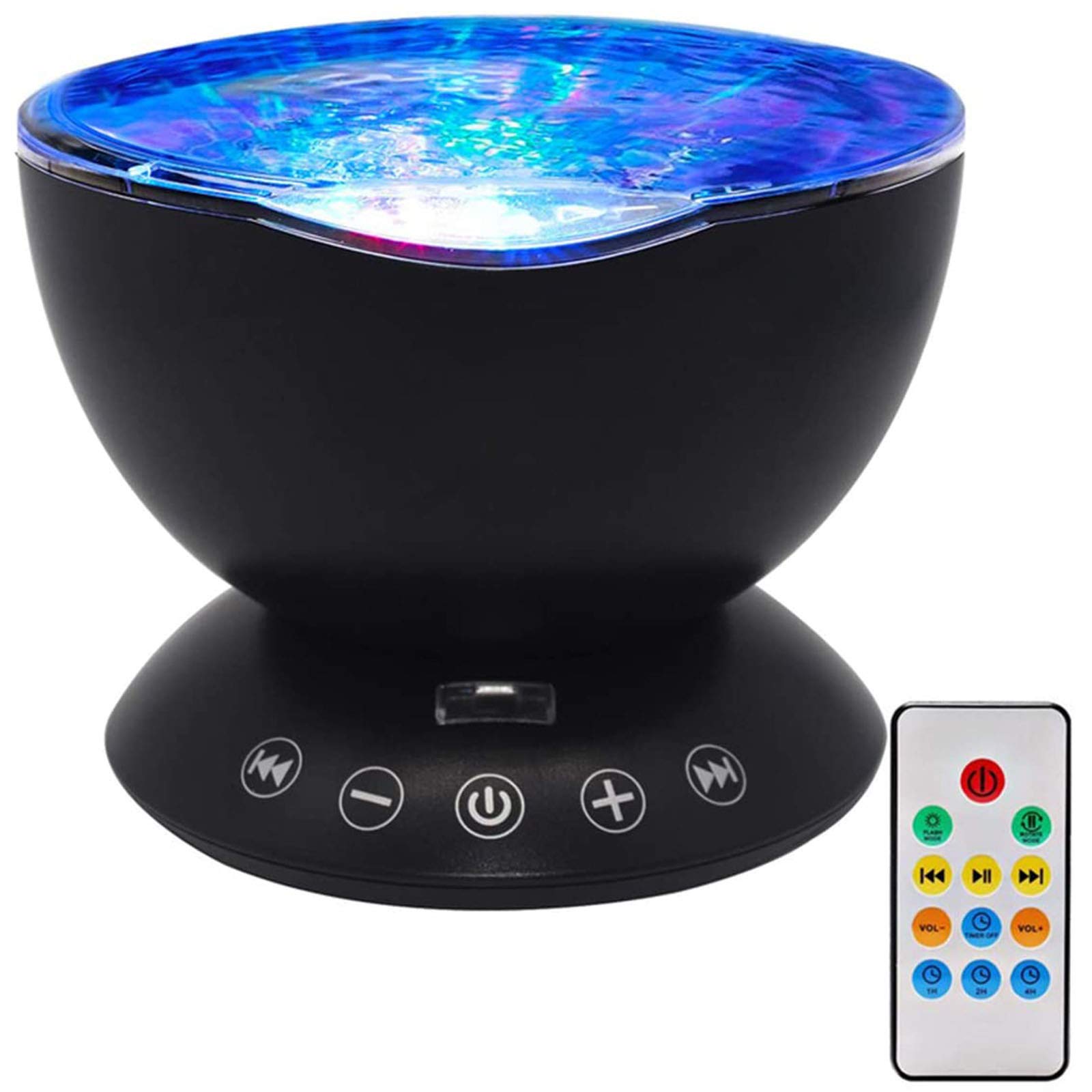 Lámpara De Proyector Ocean, Luces De Atmósfera De Luz Nocturna LED con Altavoz De Música/Control Remoto para Dormitorio De Niños, Sala De Estar, Fiesta, Cumpleaños,Negro