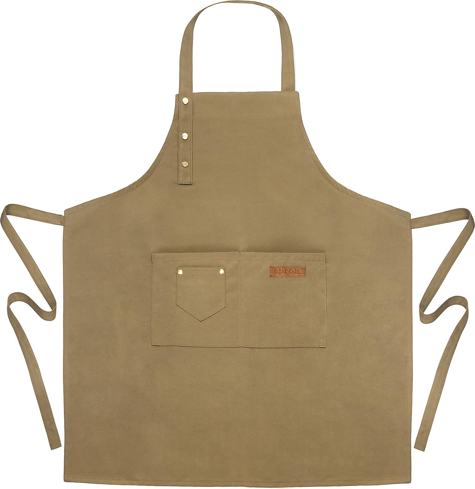 Liutufy Heavy Duty Waterproof Canvas Apron for Cooking Unisex Adjustable Kitchen Apron with Pockets for Chefs Baking BBQ and Home Use (Khaki)