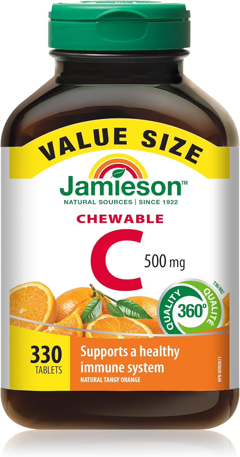 Jamieson Chewable Vitamin-C 500mg Value Supplement Pack(330 Count), Tangy Orange, (Imported from Canada)