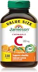 Jamieson Chewable Vitamin C 500 mg mixed flavors, supports immune health, strong teeth and bones. Family Friendly (4+), Vegetarian, Non-GMO, Gluten Free, No Artificial Flavors, Colors or Preservatives, 120 Units, Proud to be Canadian