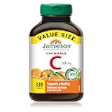 Jamieson Chewable Vitamin-C 500mg Value Supplement Pack(330 Count), Tangy Orange, (Imported from Canada)