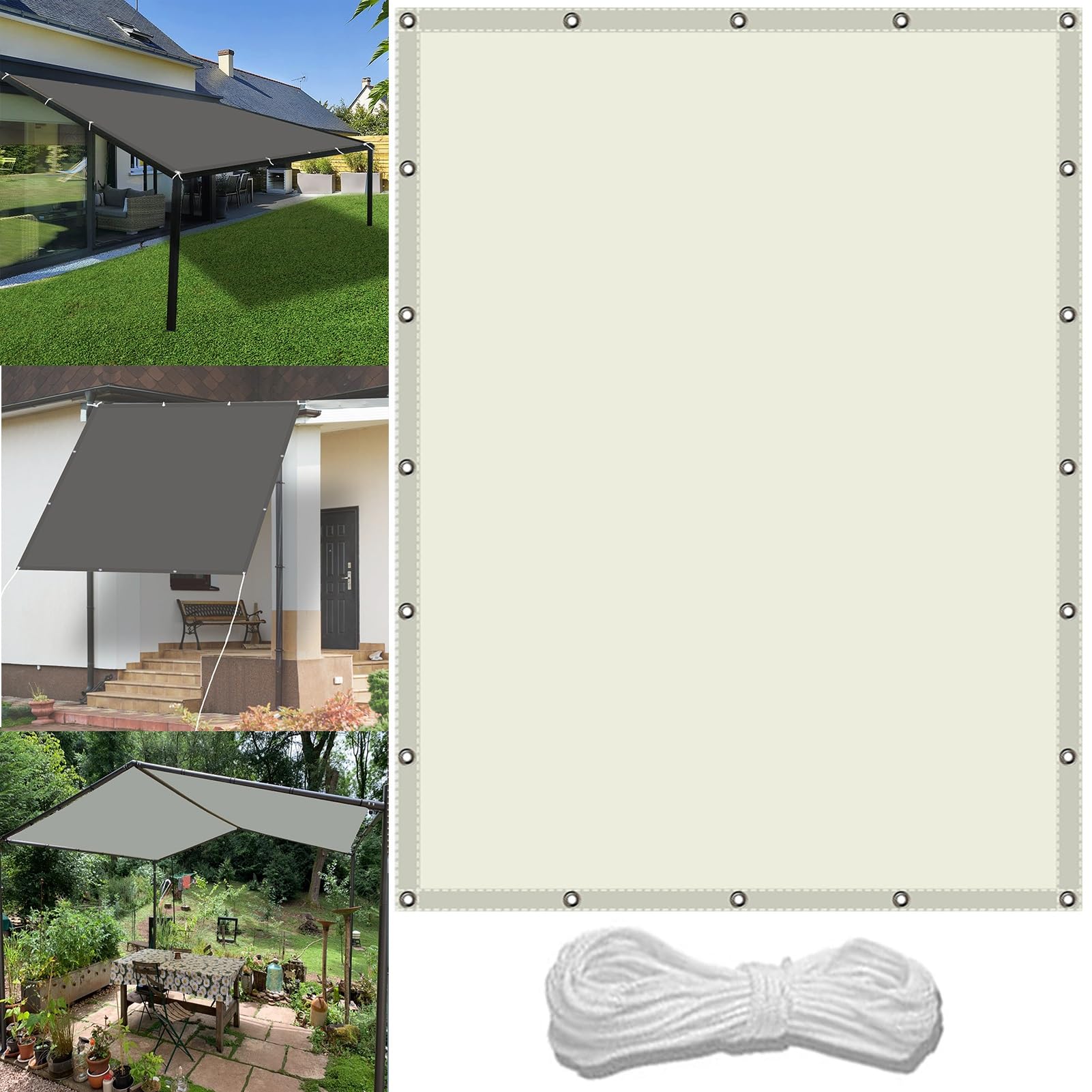 GLDYTVF Waterproof 2.2 x 3m Rectangular Shade Sail Canopy with Rope Weather Resistant Greenhouse Shade Cloth for Pool Terrace Ivory