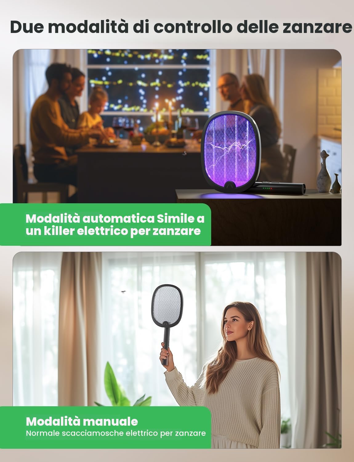 YISSVIC Racchetta Zanzare Elettrica 3 in 1 Pieghevole 4000V con USB Ricaricabile 1800mAh e LED Trappola per Zanzare Adatto per Interni ed Esterni Nero