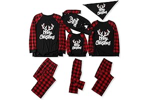 Matching Family Pajamas Sets Christmas PJ's with Letter and Plaid Printed Long...