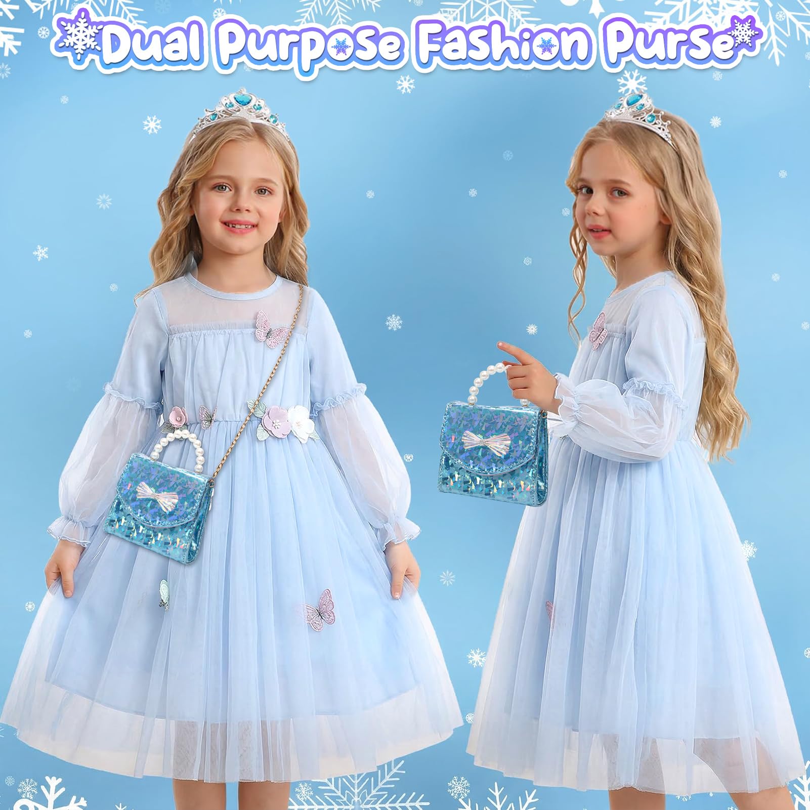 G.C Eiskönigin Spielzeug Geschenk für Mädchen 3 4 5 6 7 8 Jahre, Kinderschminke Set & Prinzessin Kostüm Zubehör & Handtasche & Peel Off Nagellack, Prinzessin Spielzeug Geschenke Mädchen