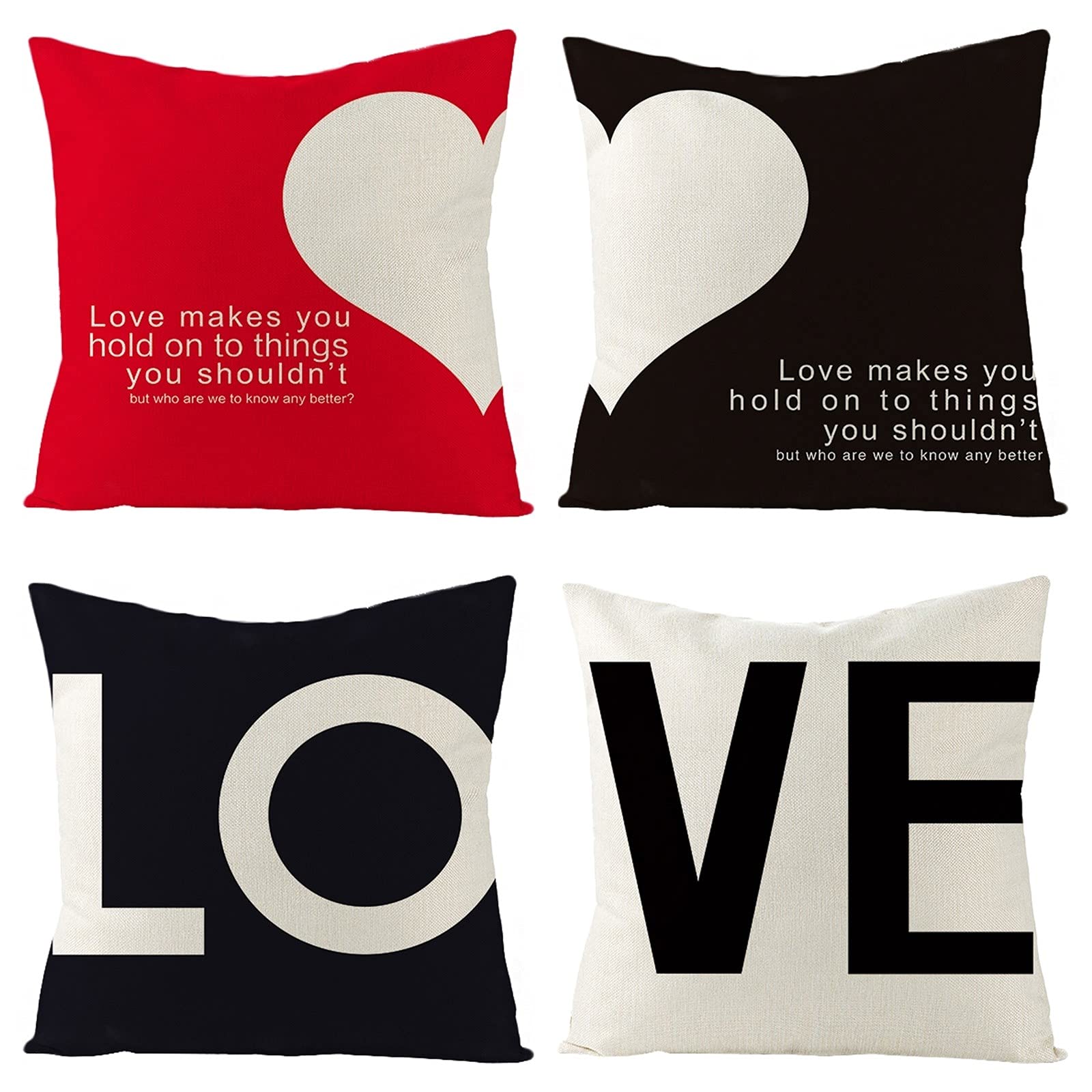 Federa Cuscino 45x45 Cm Con Motivo Cuori D’Amore – In Poliestere, Cerniera Nascosta, Idea Regalo, Per Divano E Camera Da Letto (Bianco E Nero)