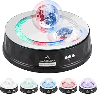 BAOSHISHAN Rotating Display Stand Electric Rotating Turntable with 7 Colored LED Light Photography Turntable 8KG Load for 360º Product Display Turntable 23CM Black