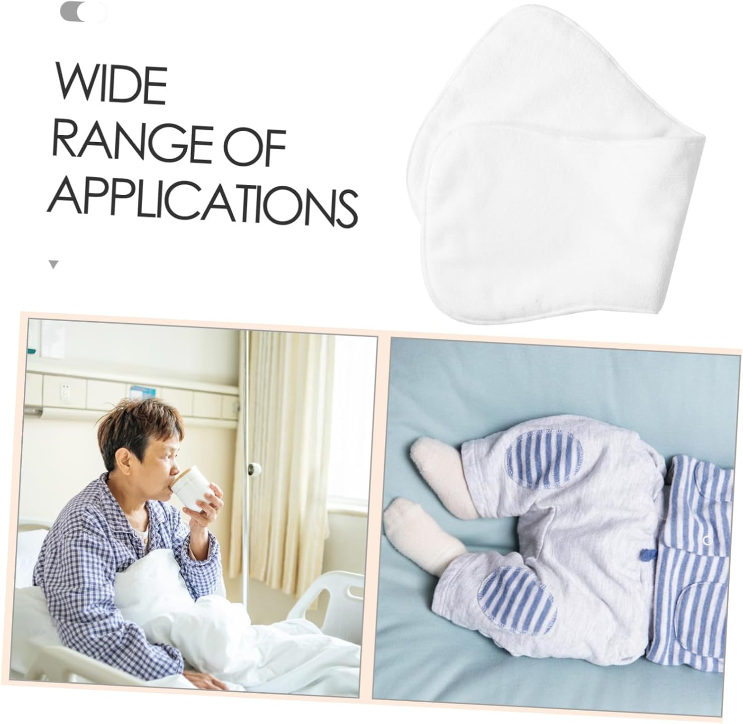 IMIKEYA Four-Layer Washable Adult Cloth Diaper for Incontinence Care Soft Absorbent Reusable Nappy for Seniors Leak Design with Sticky Strap White