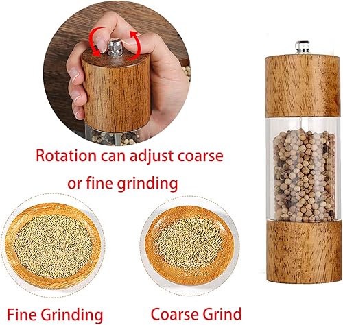 Miniatura 9 de Paquete de 2 molinillo de sal y pimienta, salero y pimentero de madera, molinillo de pimienta ajustable y molinillo de sal para moler grueso y fino,