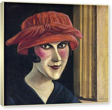 NHLDZYH Champagne Gold Frame. Otto Dix Canvas Art, Woman in a Hat, Reproductions of Famous Paintings, Classicism Wall Art for Living Room Bedroom Home Decor. 30x30cm-11.8x11.8in
