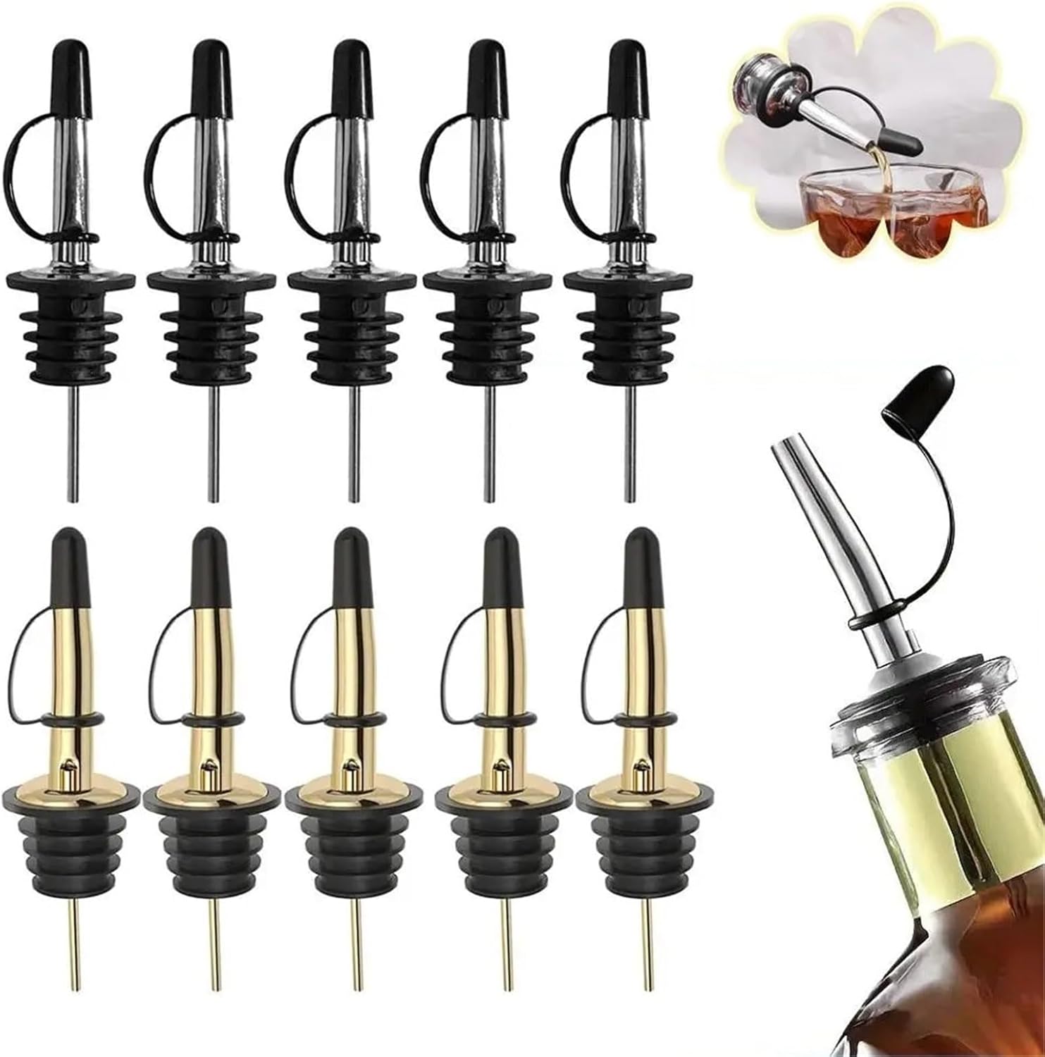 Liquor Pour Spout 50 PCS Stainless Steel Liquor Spirit Pourer Tapered Spout Flow Wine(Silver)