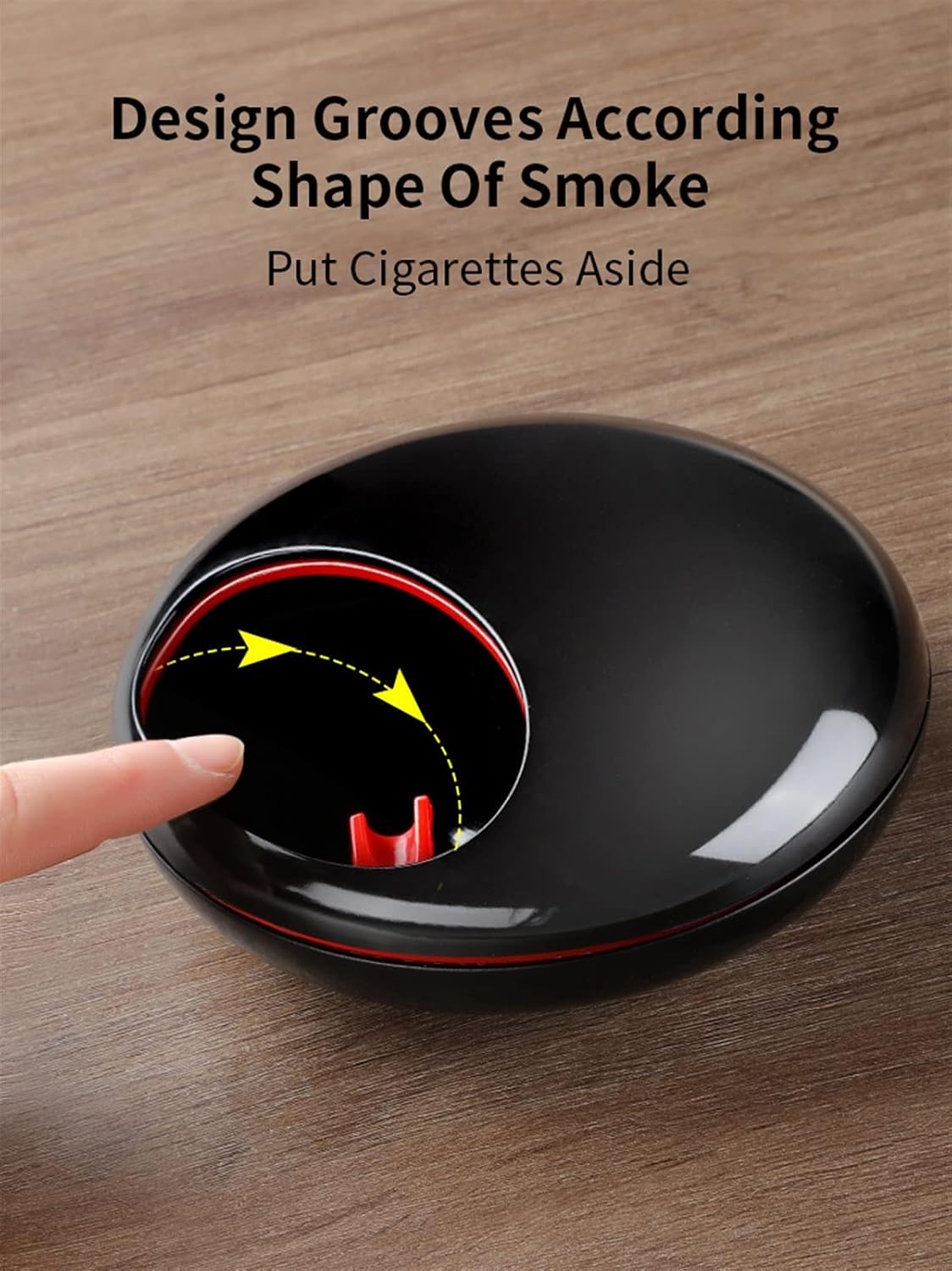 Smokeless Ashtray with Lid for Home House Living Room Lidded Oriental Aesthetic Decorative Decorative (Color : Black)