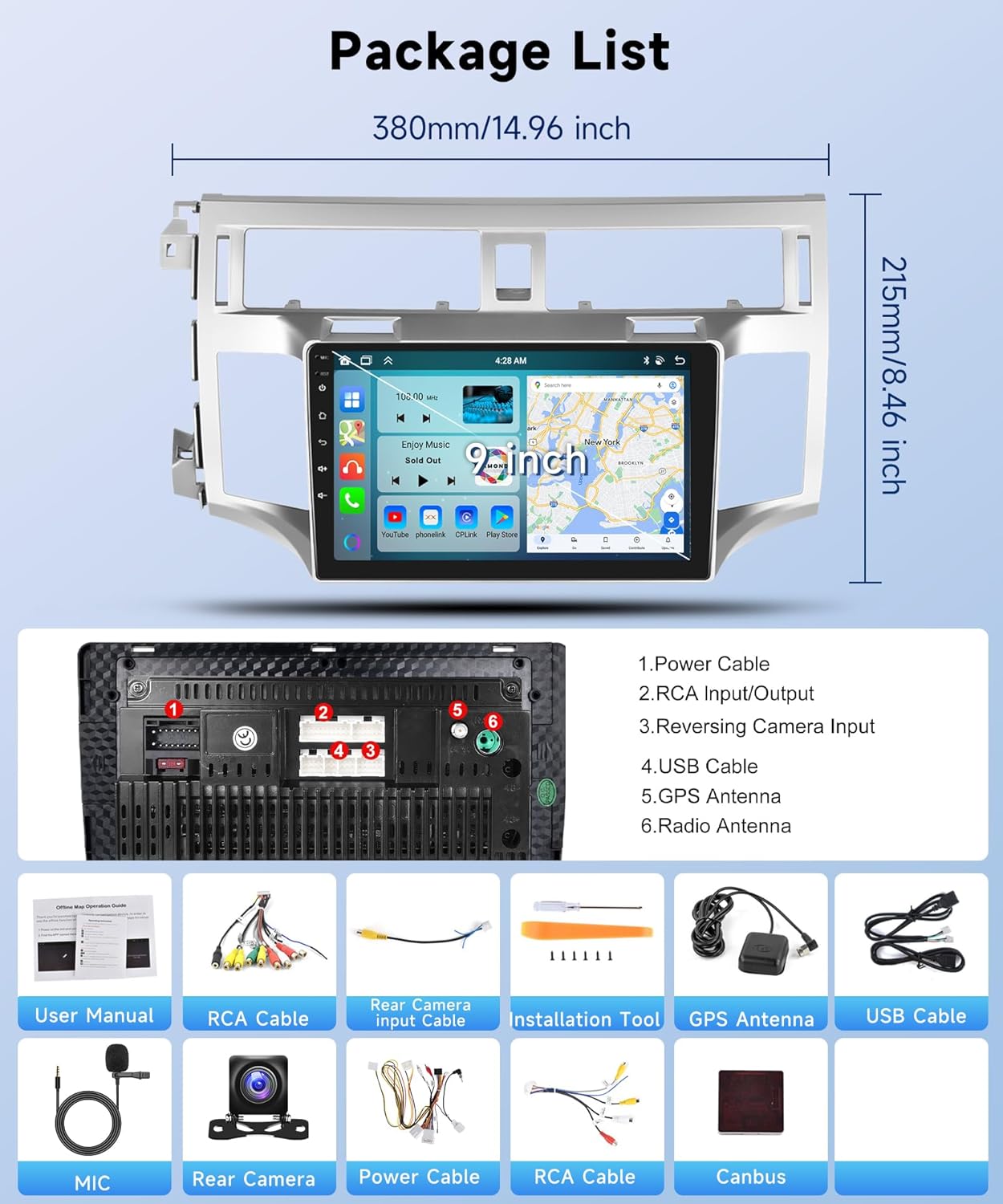 Car Stereo for Toyota Avalon 2006-2010 【8Core 6+128G】 Wireless Carplay Android Auto,9 inch IPS Touch Screen Radio,Android15/GPS/5G WiFi/32EQ DSP/59UI/Bluetooth5.0/SWC/Backup Camera&Mic