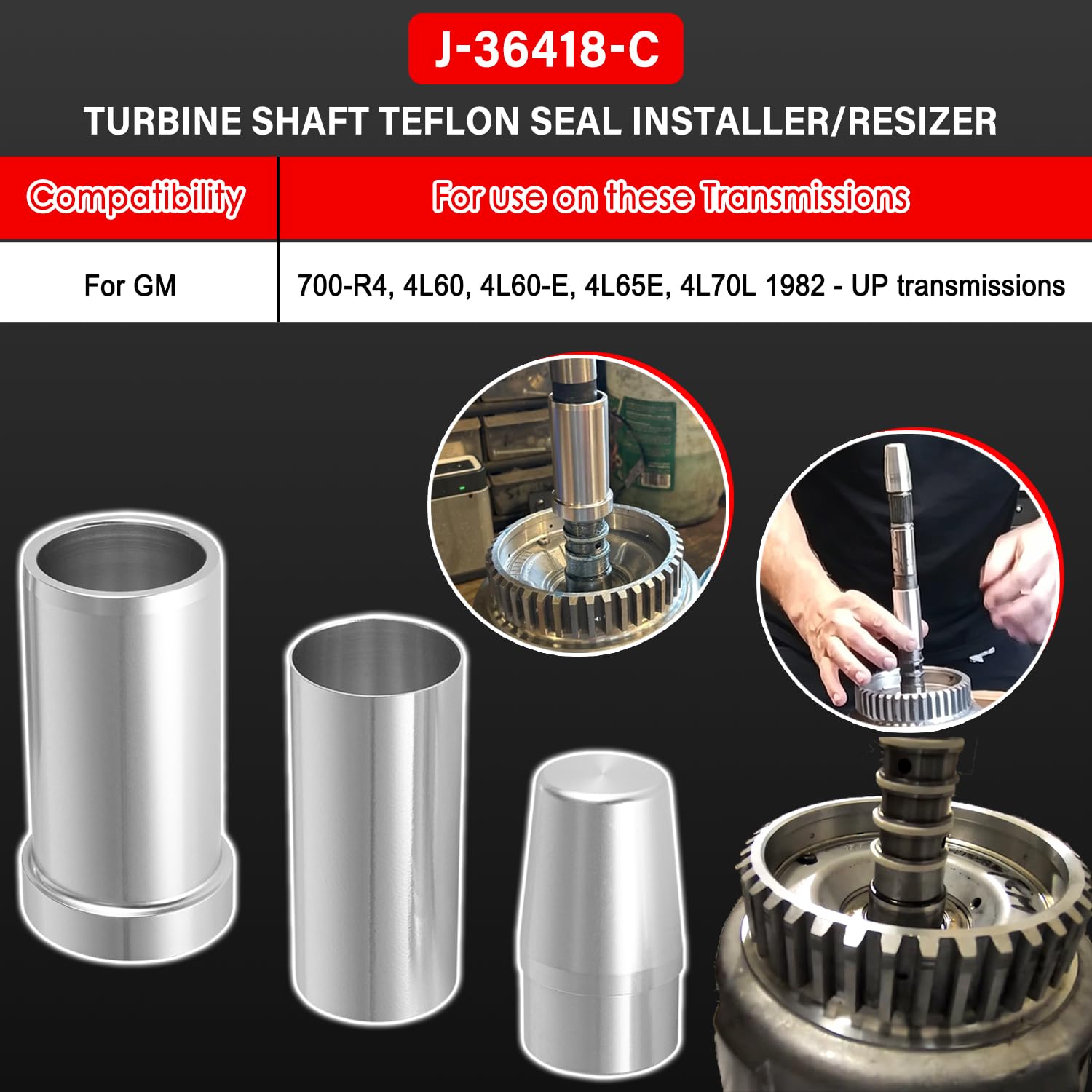 Bonbo Zestaw narzędzi do montażu uszczelki teflonowej wału turbiny stojana 1503 i J-36418-C do GM 700-R4, 4L60, 4L60-E, 4L65E, 4L70E i 4L70L 1982 - Up