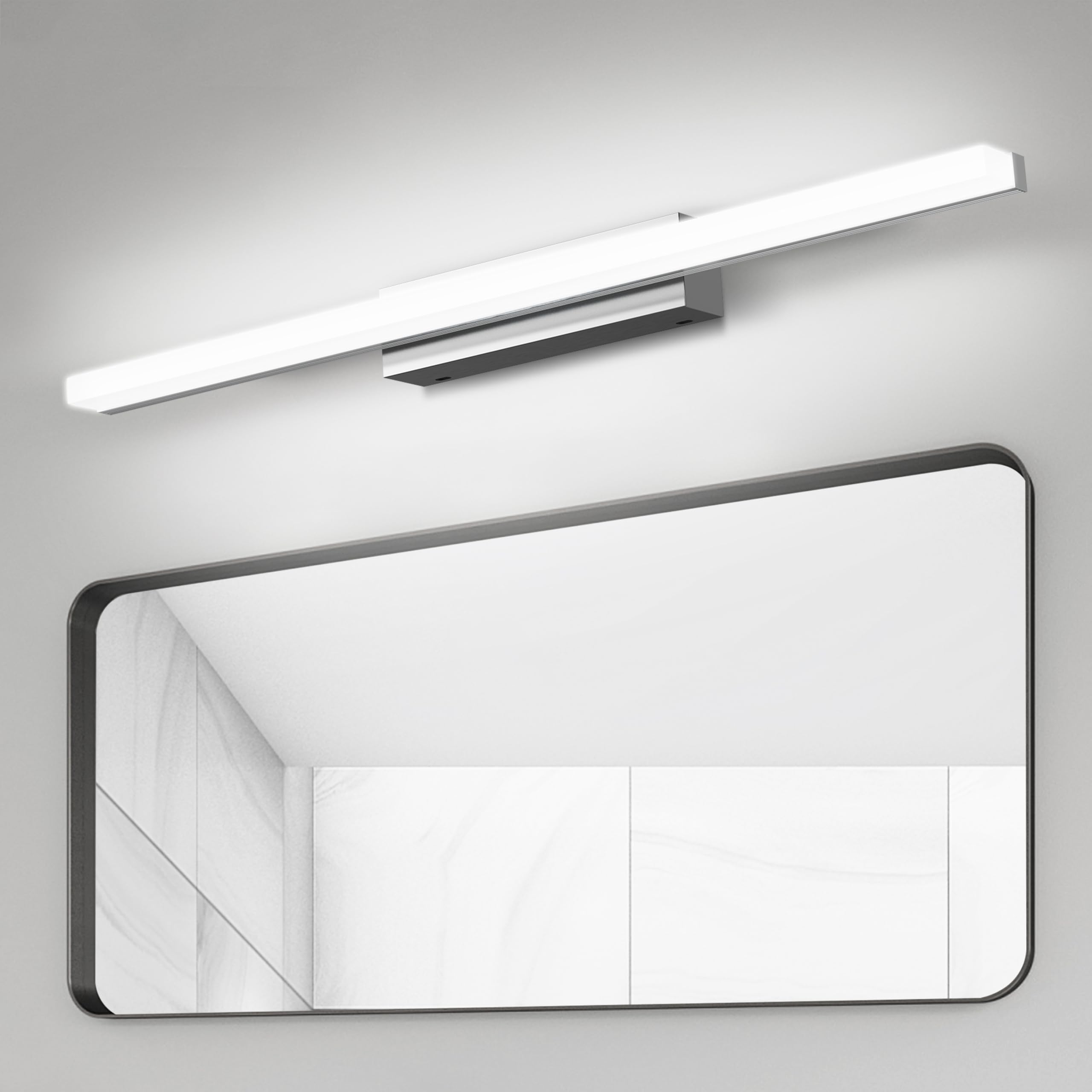 Luce Specchio Bagno Led, 60CM Luce per Specchio Bagno IP44 Freddo 6000K Led del, 10W luminosa Lampada Armadio Illuminazione Impermeabile Argento