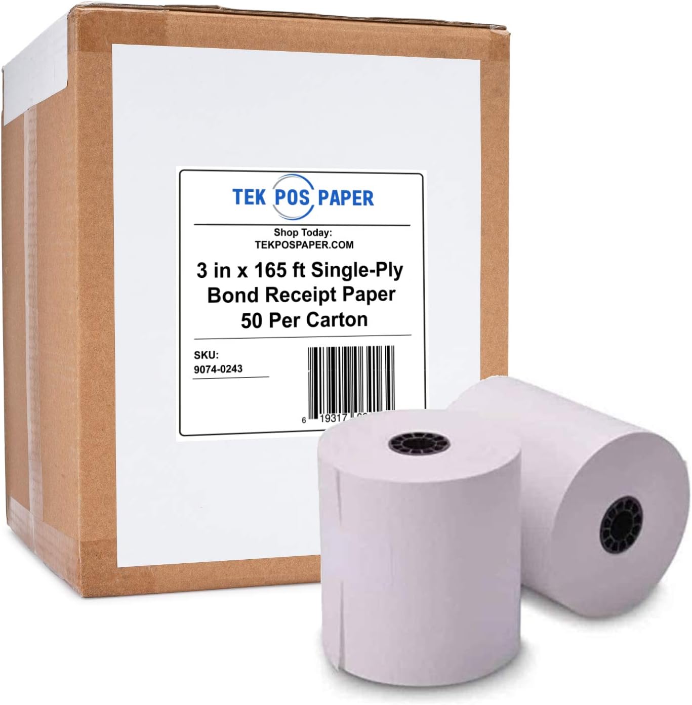 TEK POS PAPERTEK POS - 1-Ply - Kitchen Printer Bond Receipt Paper - 3" x 165’ - White - 50 Rolls - USA Made