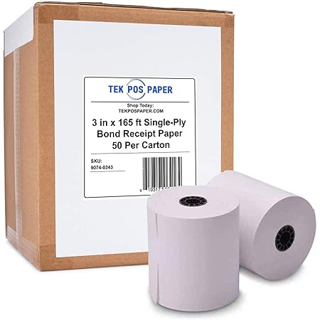 50 Rolls Bond Receipt Paper - 3 Inch X 165 Foot Thermal Register Rolls