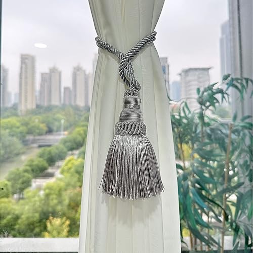 Miniatura 3 de Fenghuangwu Paquete de 2 alzapaños de cortina con borlas de cuerda para cortinas, hechos a mano, decoración para exteriores, hogar y exterior