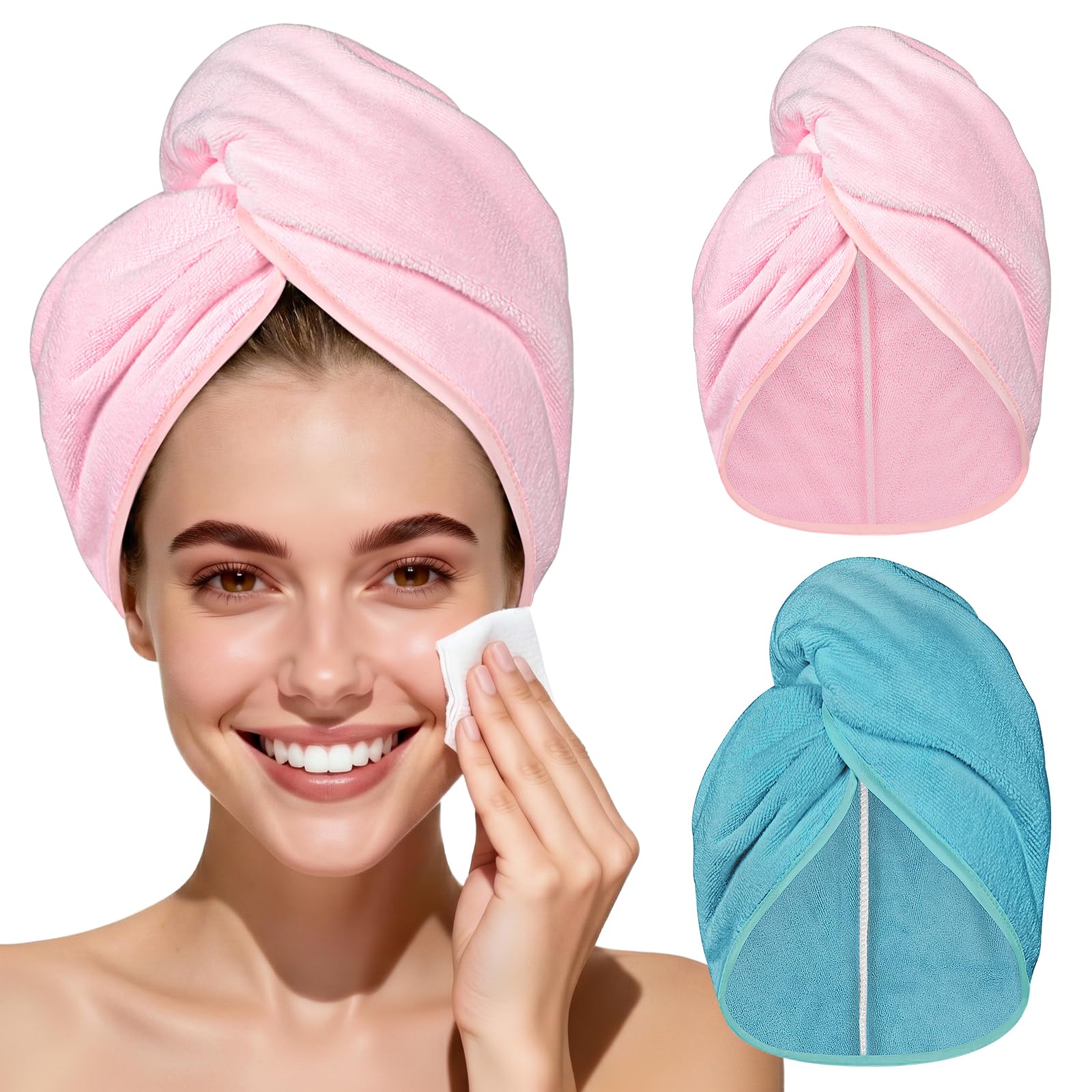 HOTUT Asciugamano Microfibra Capelli,2 Pezzi Asciugamano Capelli Turbante con Bottone,Morbido Assorbente, Turbante ad Asciugatura Rapida,Capelli Microfibra Urbana per Lunghi,Corti,Donne,Ragazze