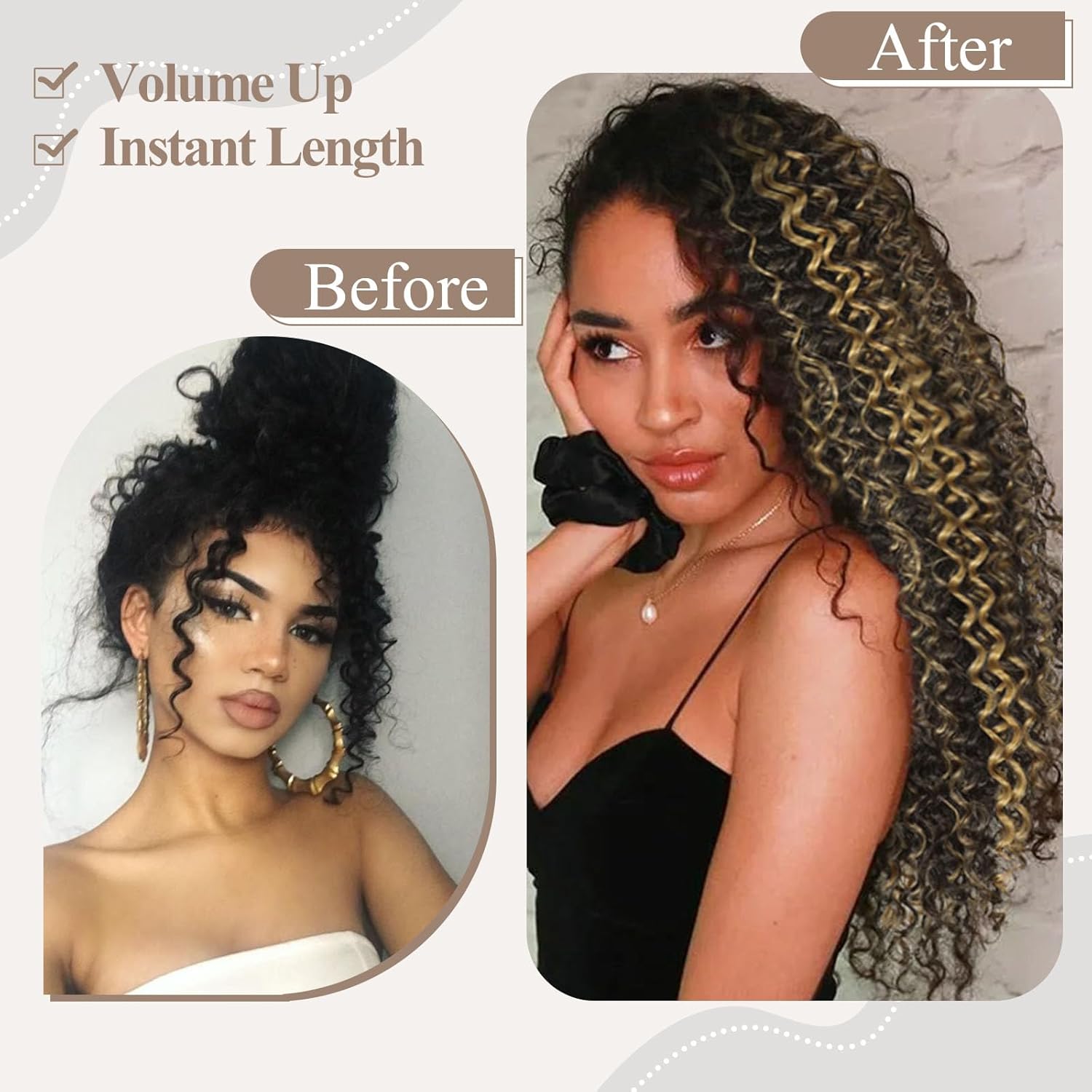 Curly Clip in Hair Extensions Clips in-Human Hair Feelings Ombre Dark Brown Highlight Blonde Curly Hair Extensions for Black Women Jerry Hair Extensions Curly Hair Clip in Extensions(P4/27,5.11OZ)