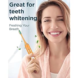 Rtauys M5 Sonic Electric Toothbrush for Adults and Kids - Rechargeable Electric Toothbrush Kids Ages 12+ and Adults with 8 Brush Heads & Travel Case, 120 Days Battery Life - Orange