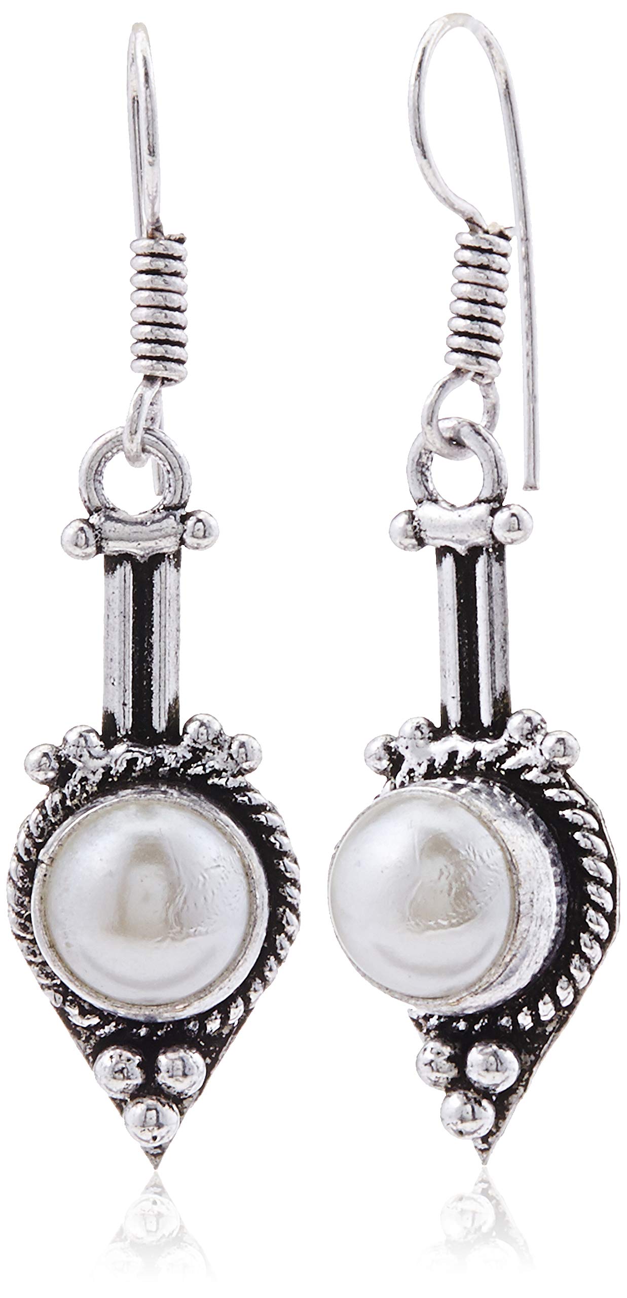 PRAANJAL Tibetan Boho Earrings, Indian Handmade Earrings - Ethnic Tribal Gypsy Drop Pearls Earring for Girls & Women (Linear)