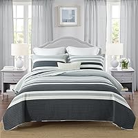 Vista 2 de SahSahCasa Edredón Tamaño King, Juego de Edredón King, Juego de Ropa de Cama Edredón King 100% Algodón Colchas, Edredón Ligero Reversible a Rayas