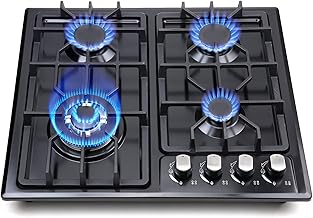 FORIMO Placa de cocina de gas de 22 pulgadas, estufa de gas integrada de 4 quemadores de acero inoxidable con kit de conversión de GN/LPG, protección de termopar y fácil de limpiar