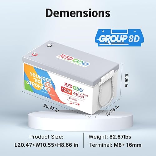 Miniatura 7 de Redodo Batería LiFePO4 de 12 V 410 Ah, batería de litio de 5248 Wh con BMS de 250 A, potencia de salida máx. 3200 W, celda de batería de grado A,