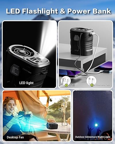 Miniatura 6 de Ventilador portátil recargable de 10000 mAh, mini ventilador de cintura con tiempo máximo de trabajo de 24 horas, 5 velocidades de 15000 rpm, fuerte