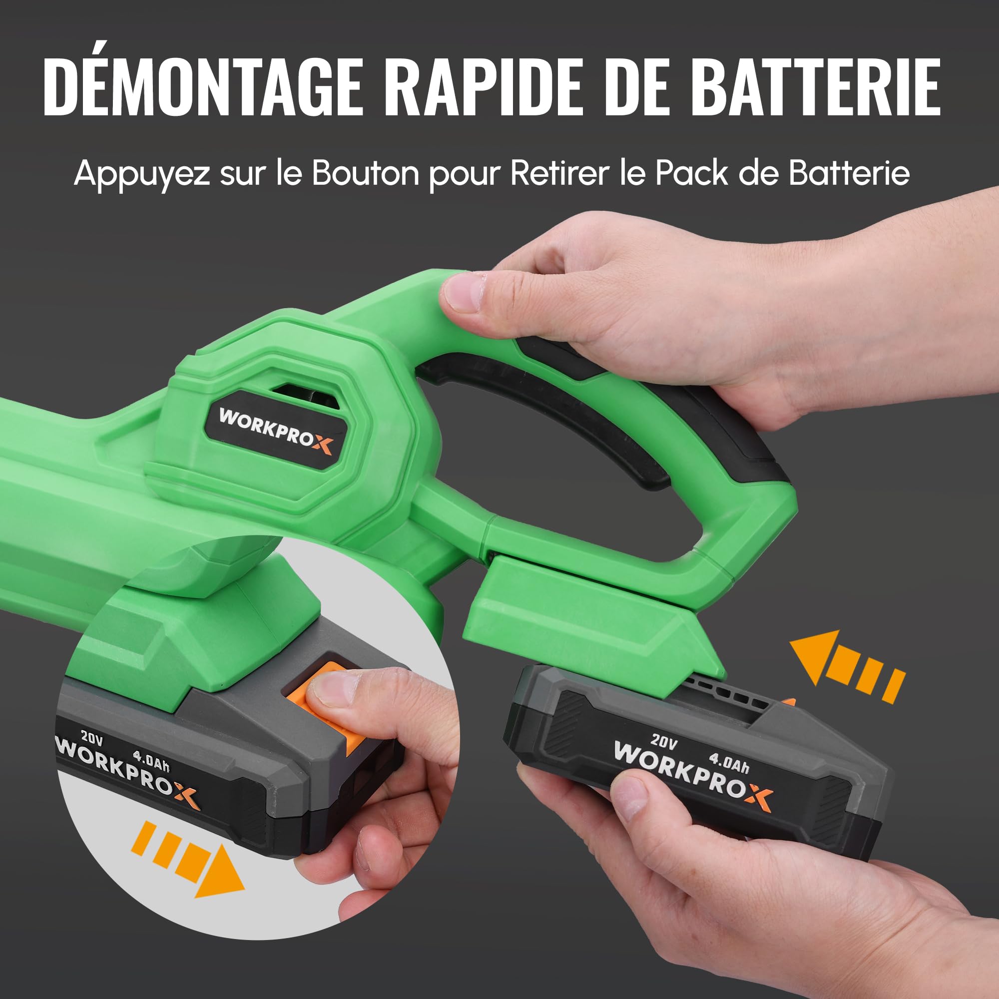 WORKPROX Batterie Lithium-Ion 20 V 4,0 Ah | Haute Capacité, Fonction Power Bank, Écran LED de Niveau de Charge, Compatible avec Les Outils WORKPROX