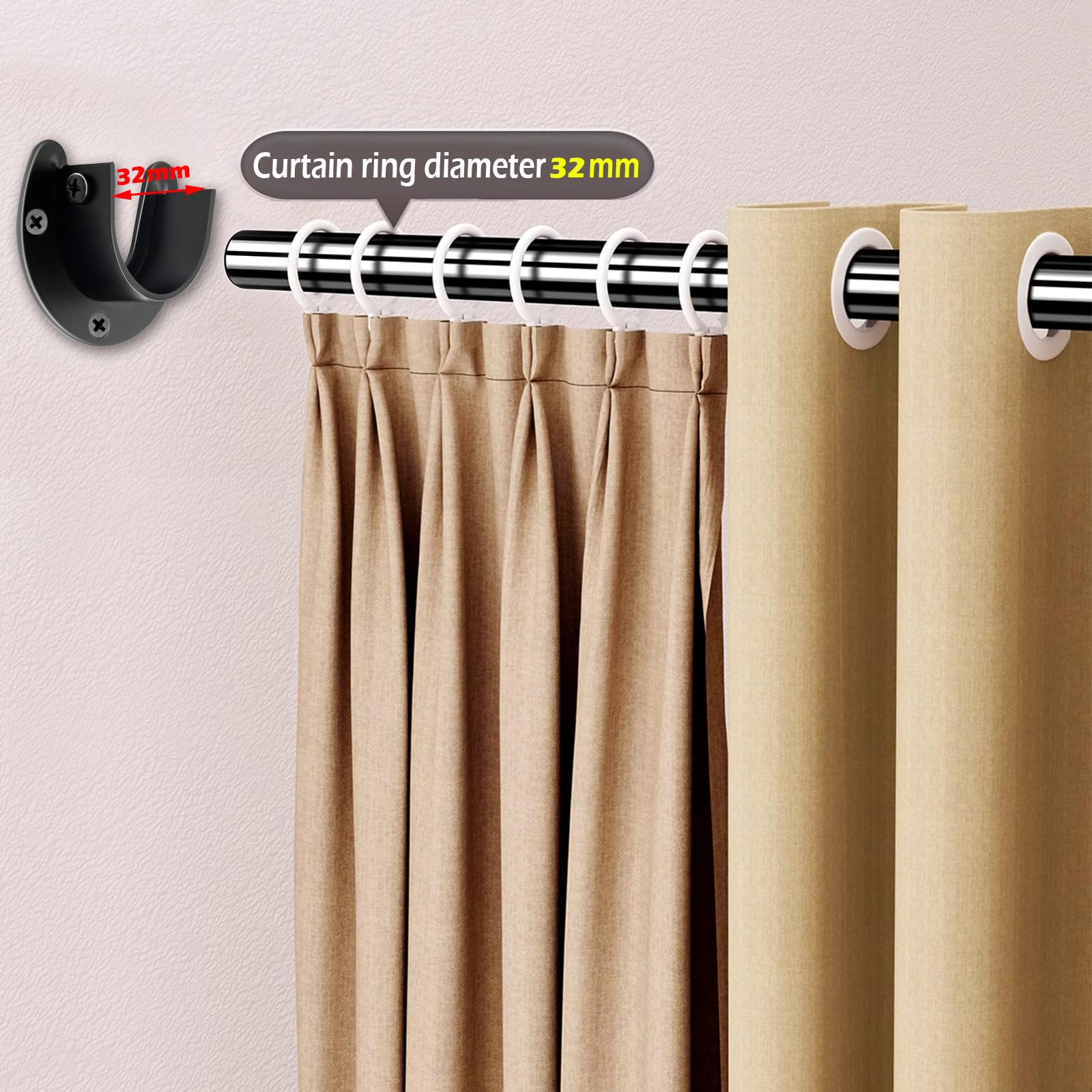 4 Pezzi Supporto per Flangia In Acciaio Inox Armadio Rod Staffe 32mm Pesante Obbligo Supporto a Forma di U con Viti (Nero, 32mm)