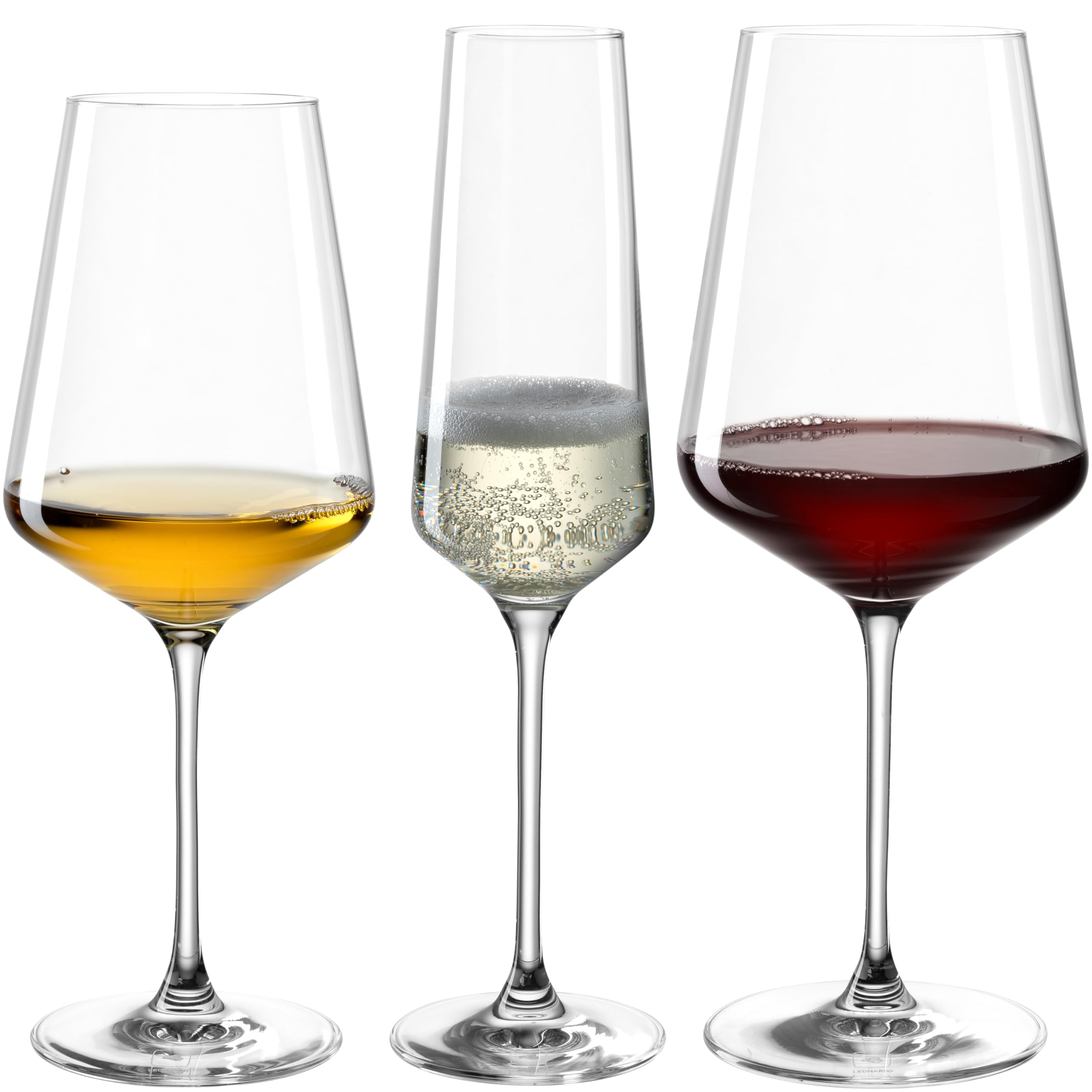 Leonardo Puccini 069525 Lot de 12 verres à vin blanc, vin rouge et champagne lavables au lave-vaisselle