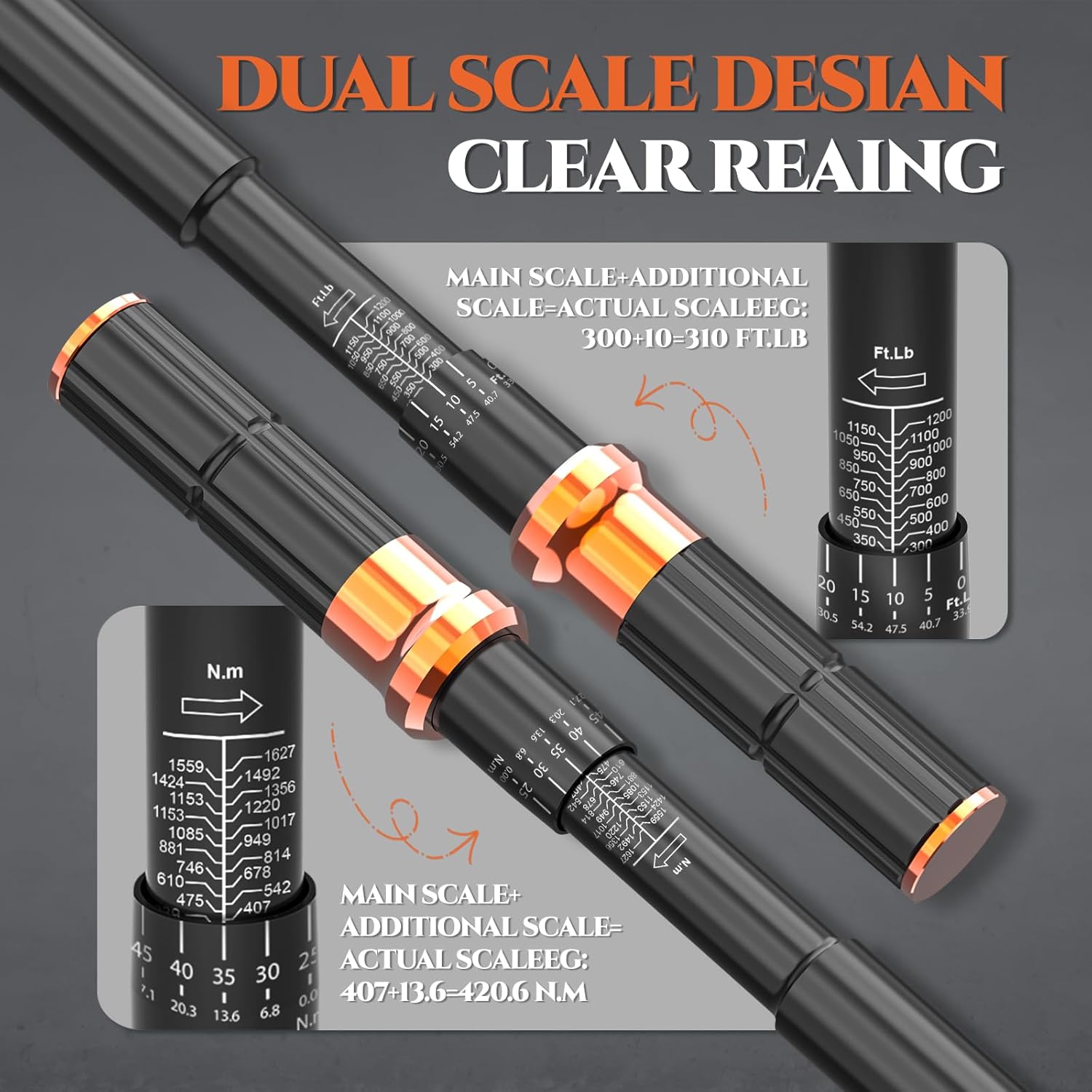 SUZUME 24-Piece Metric and SAE Flex Head Ratcheting Wrench Set & 1 Torque Wrench (200-1200 Ft.Lb/ 271-1627 N.m)