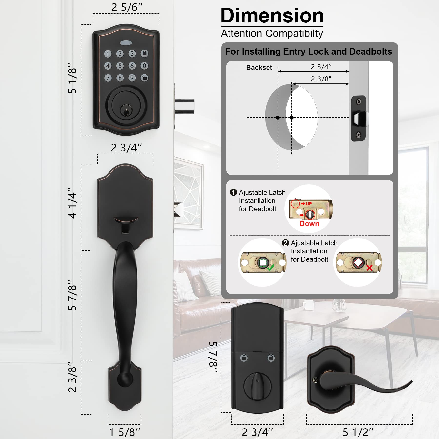 Haidms Oil Rubbed Bronze keyless Entry Door Lock, Bronze Door Locks with Keypad, Electronic Keypad Deadbolt with Front Door Lever Handle Set(Lever,Oil Rubbed Bronze)