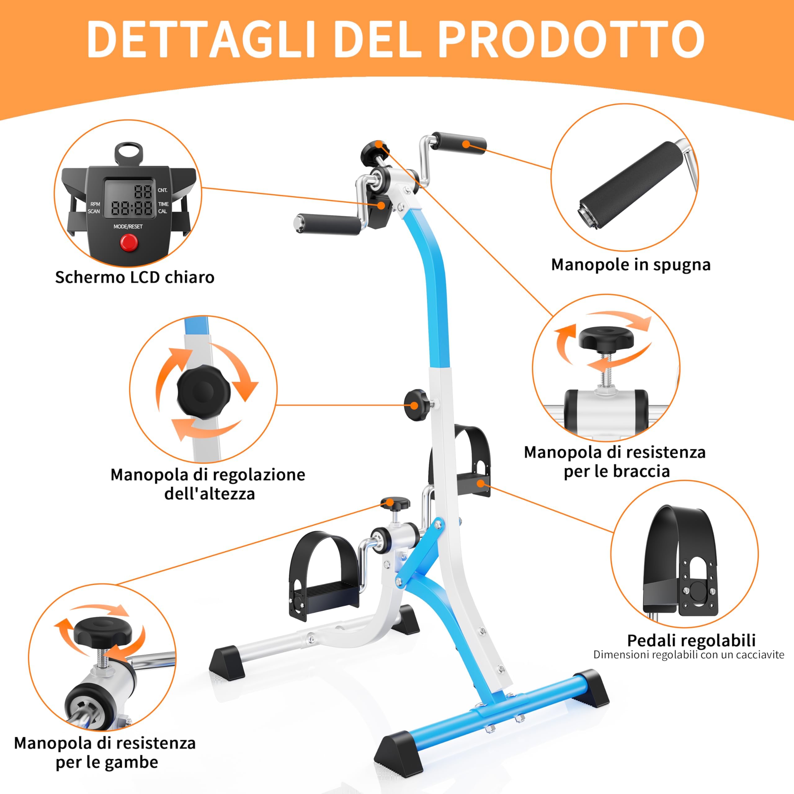 Pedaliera per Braccia e Gambe da Divano e Poltrona con Schermo LCD, Mini Bike Ginnastica Passiva Cyclette Manubrio Display Bici da Camera Casa Home Gym