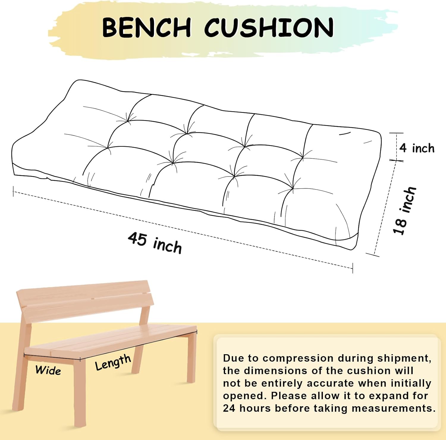 45 Inch Bench Cushion with Non-Slip Bottom - High Density Foam Tufted Long Seat Pad for Indoor Window, Dining, Piano & Garden Furniture(Light Green, 45x18x4)