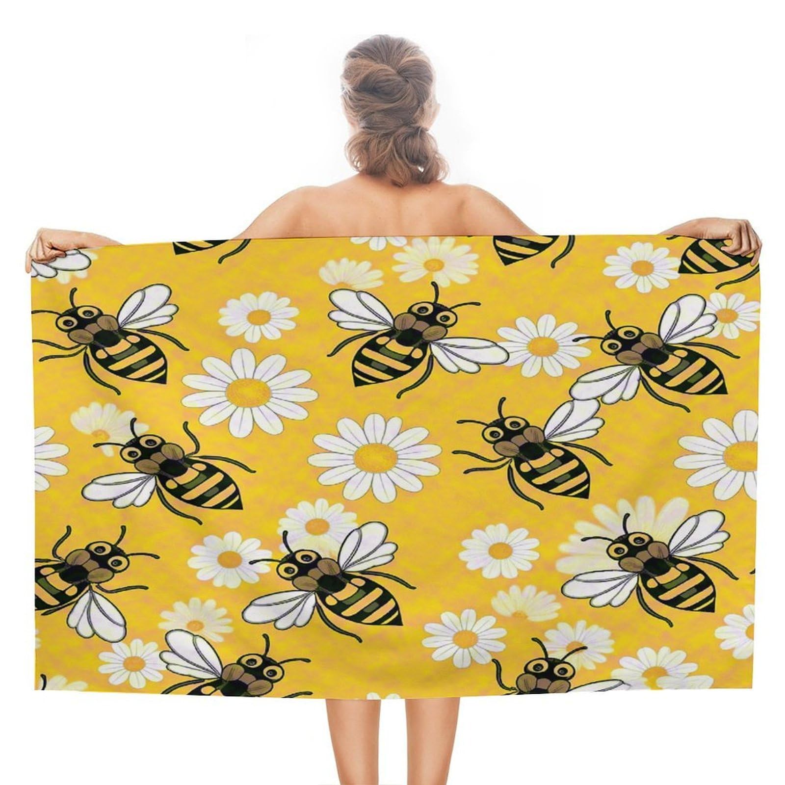 VstaDank Bee Daisy Pattern Beach Towel 51x31 Inch Oversized Soft Bath Towel Luxury Plush Thick Hotel Swim Pool Towels Super Quick Dry Travel Towels for Camping Gym Sports Yoga