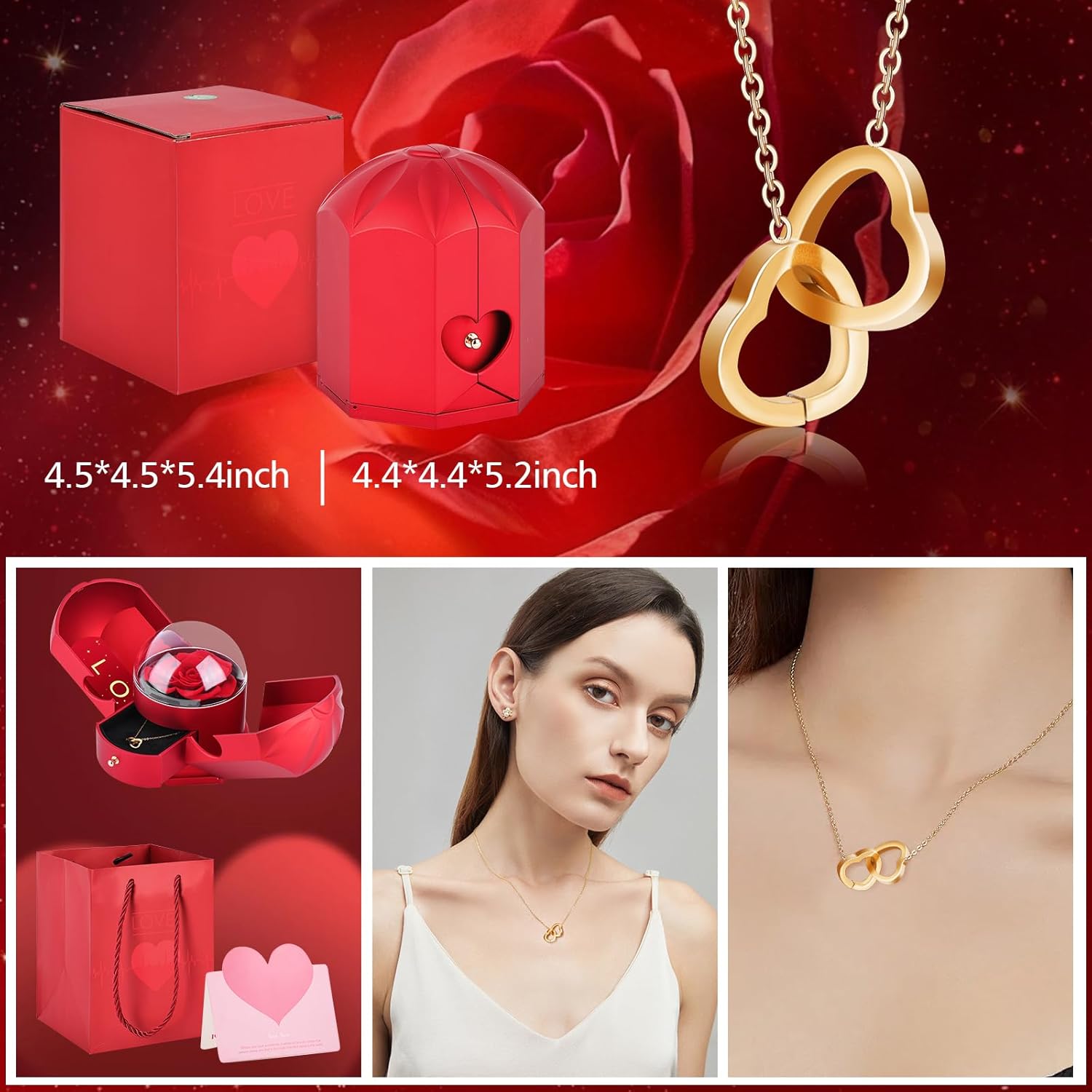 Gifts for Women Valentines Day Gifts for Her,Preserved Real Rose with Heart Necklace -Eternal Flowers Rose Birthday Gifts for Her Mom Wife Girlfriend on Valentines Day Mothers - Image 3