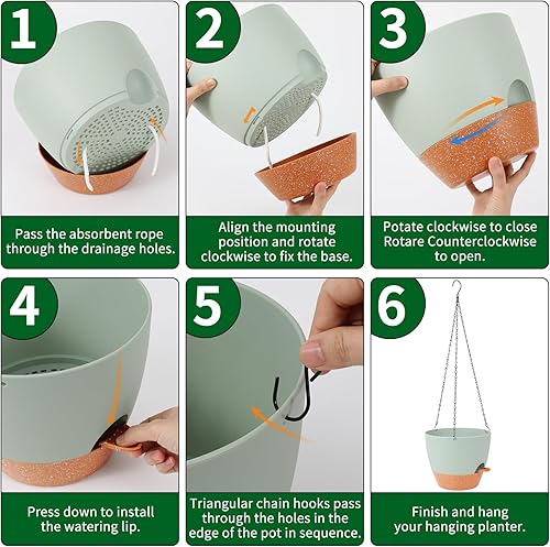 Miniatura 9 de GARDIFE Macetero colgante grande de 12 pulgadas para interiores y exteriores, maceta de riego automático, colgador de plantas, color negro