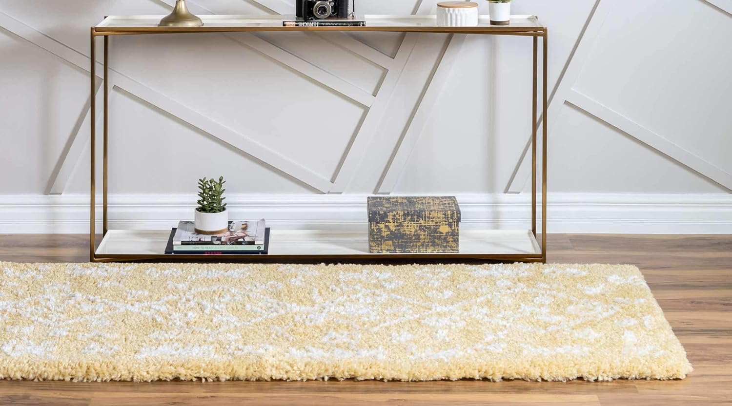 Unique Loom Rabat Shag Collection Modern Tribal Moroccan Inspired Plush & Soft Nomad Design Area Rug (2' 7 x 6' 0 Runner, Yellow/ Ivory)