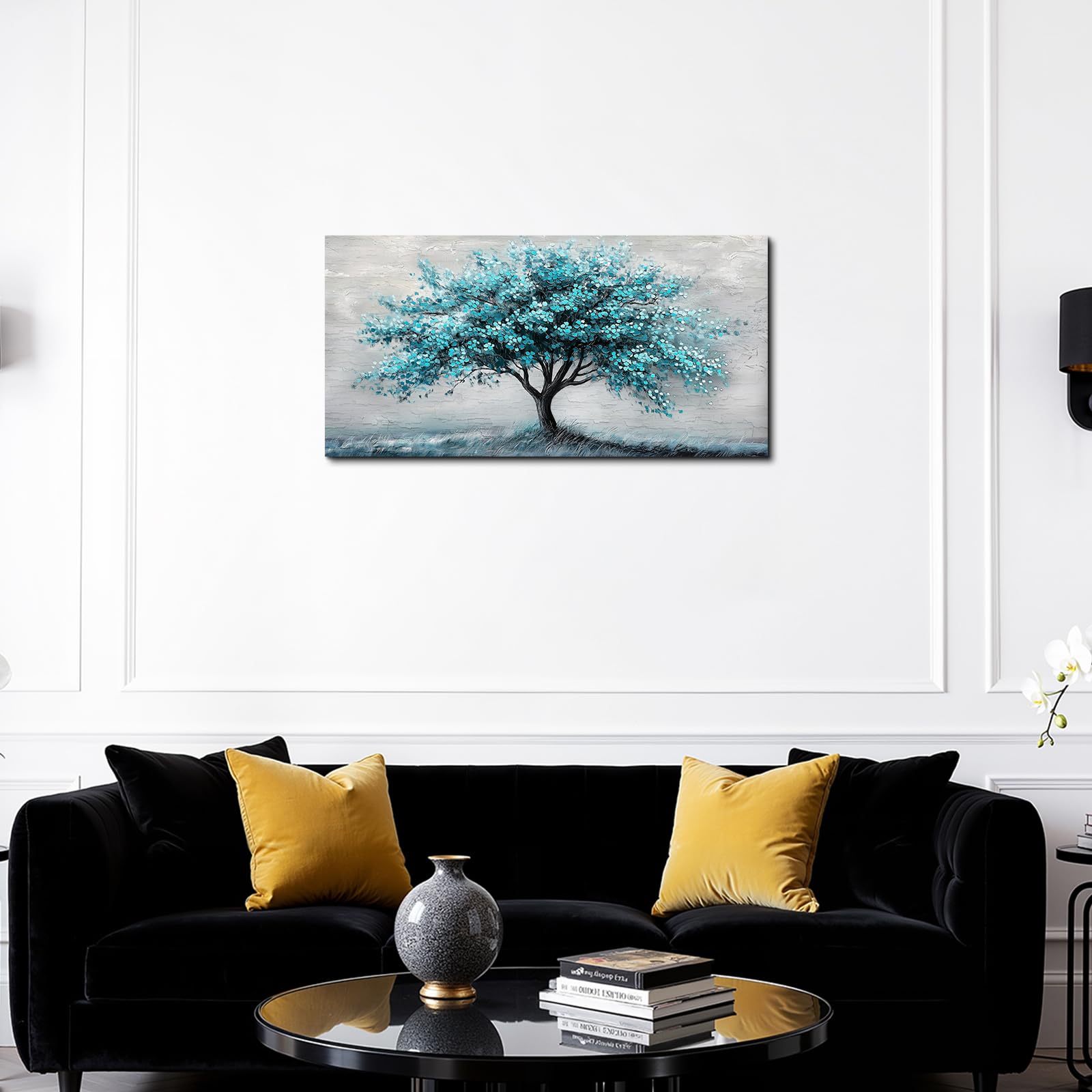 SERIMINO Cuadros Decoracion Árbol Vida Laminas Lienzos Grandes 50x100 cm | Diseño Árbol Tonos Azul Verdoso, Madera Maciza, Impresión Definición, Instalación Sencilla, Múltiples Espacios, Regalo Ideal