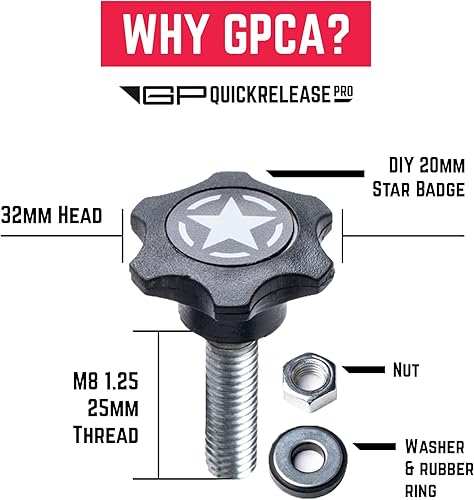 Miniatura 107 de GPCA juego de 6 tornillos estriados de cabeza resistente, de fácil liberación, con tuercas, arandelas y anillos para sujeción para Jeep Wrangler YJ