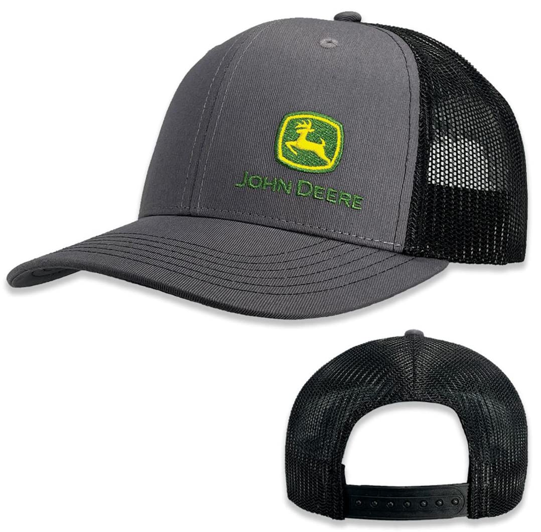 John Deere Gray Moline 112 Fit Cap Black Mesh Side Logo Hat, Black, One Size