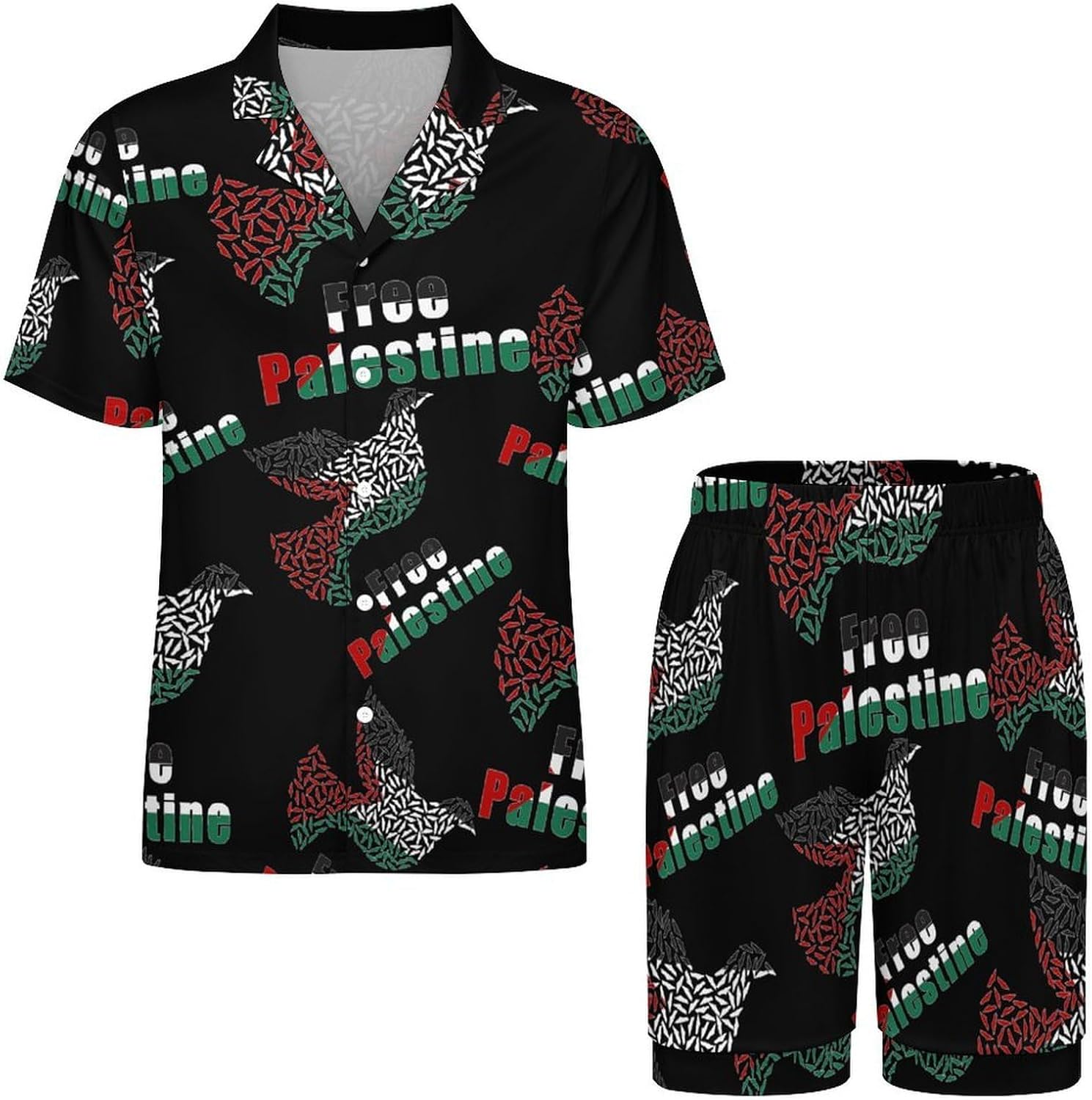 Free Palestine Palestinian Peace Men's Short Sleeve Pajama Set Satin Silk Like Lounge Sleepwear