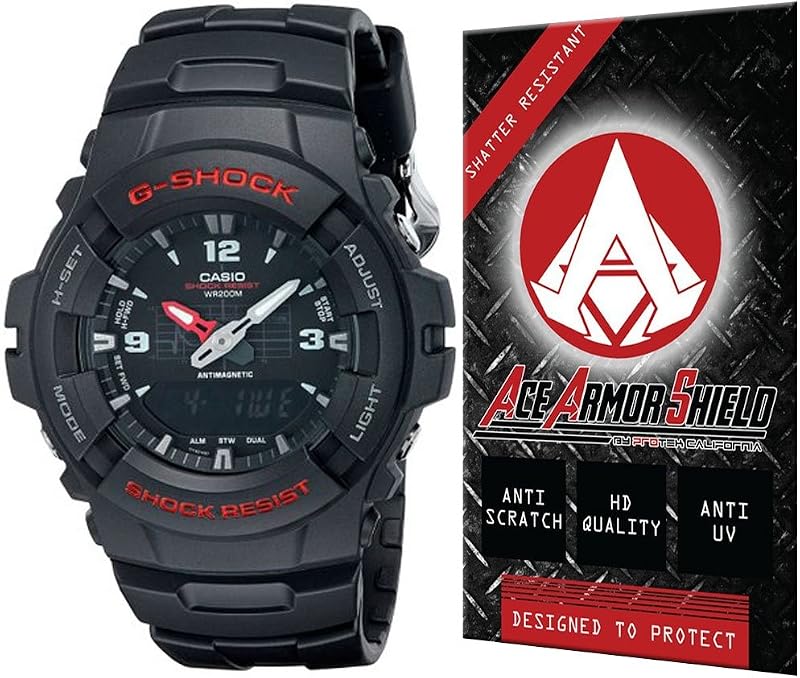 Shatter Resistant Screen Protector for The Casio Men's G100-1BV G-Shock Watch in Black Resin with Free Lifetime Replacement Warranty