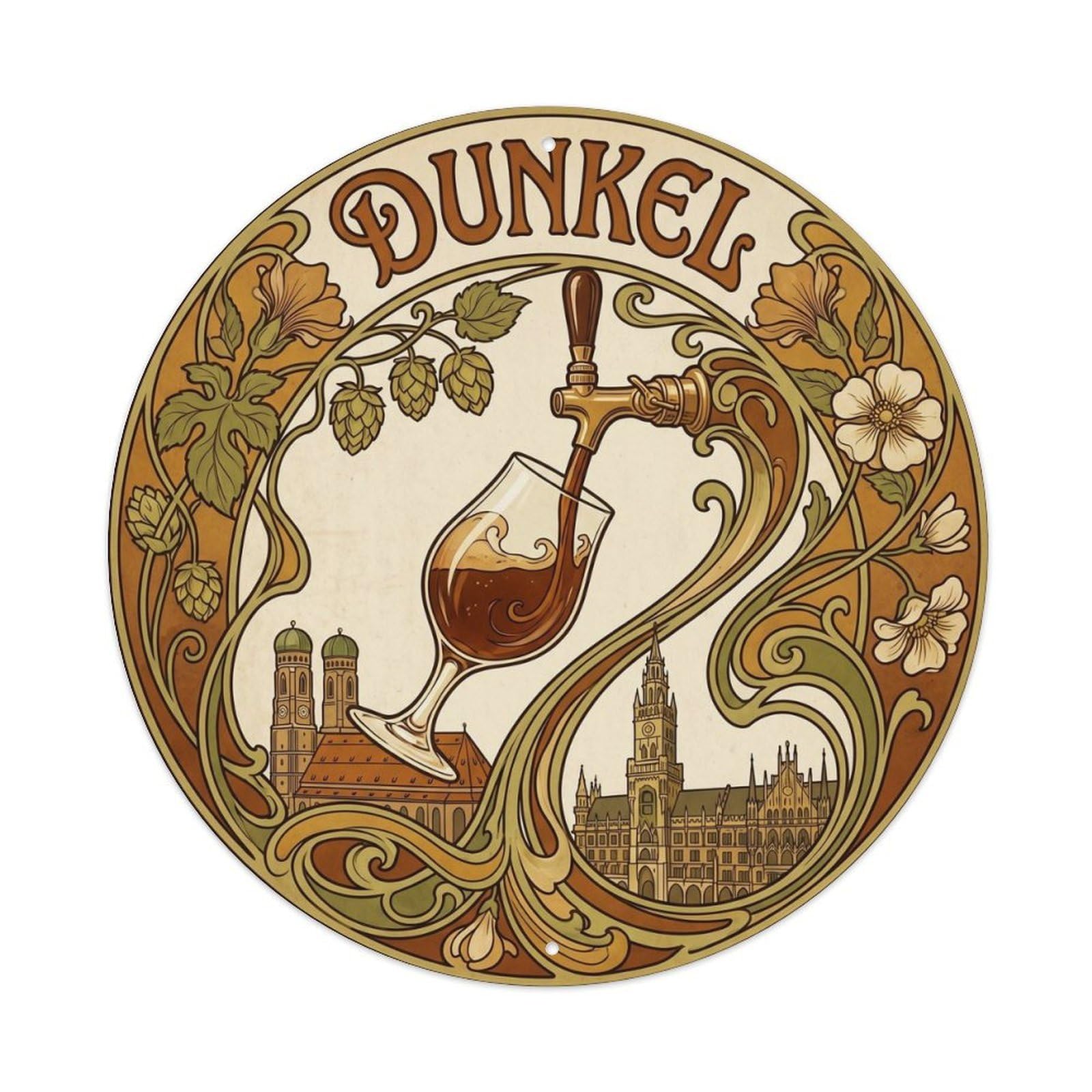 Vintage Bavarian Munich Dunkel Lager Sour Brew Barrel Metal Tin Sign