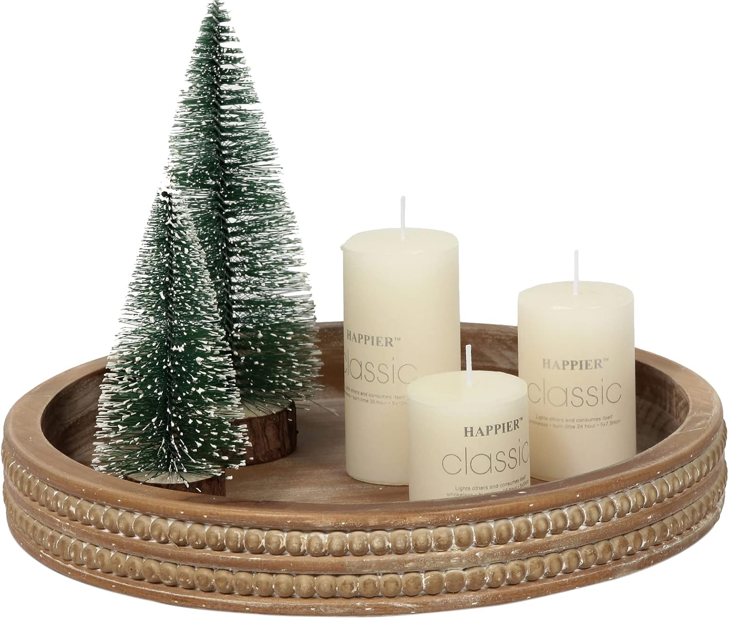 Carah & Cossh 12'' Round Wooden Tray, Whitewashed Round