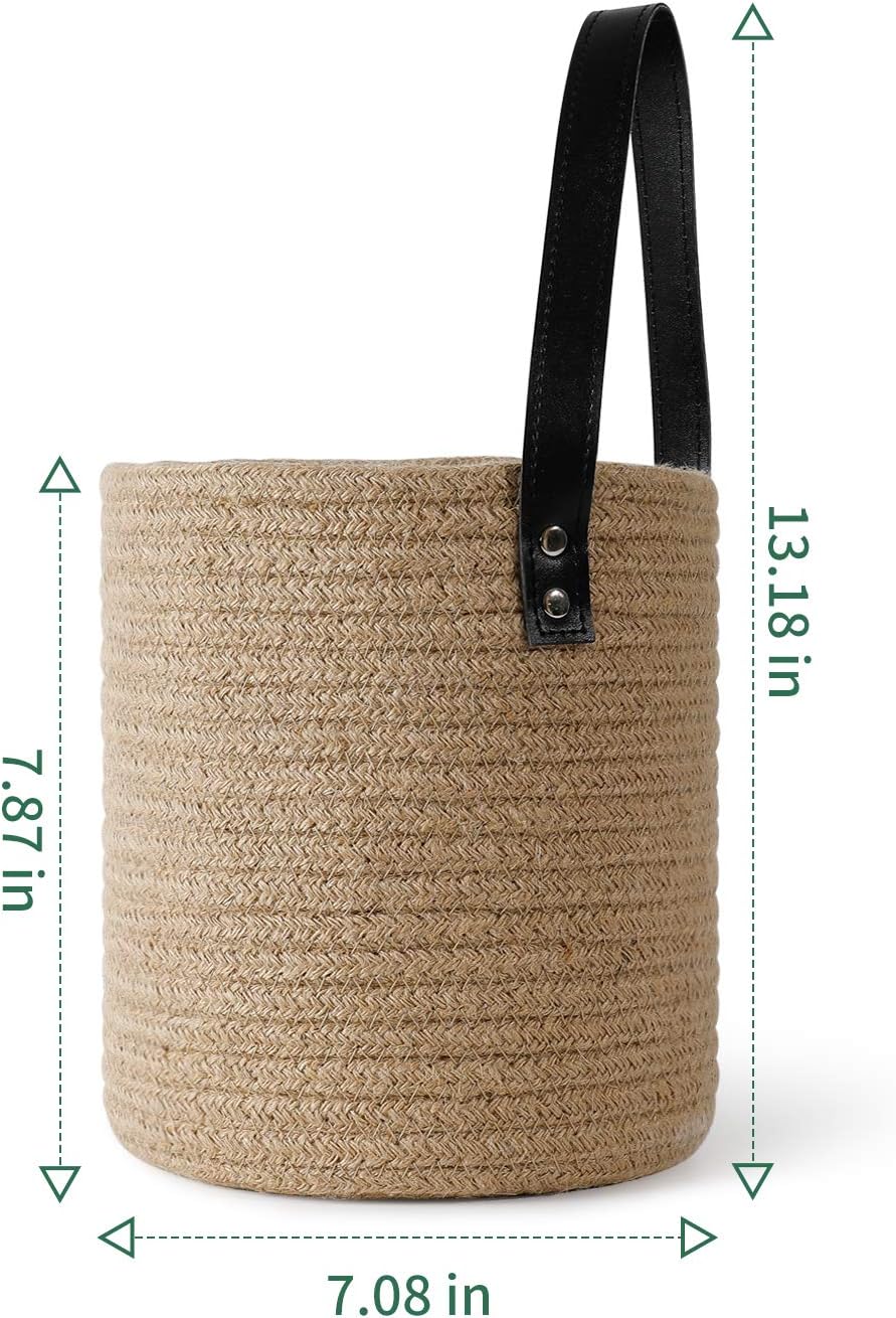 POTEY 710207 2pack Jute Rope Hanging Baskets - 7.08 x 7.87 Woven Fern Wall Storage Basket Bin Set for Flower Plants Decor Organizer(Brown)